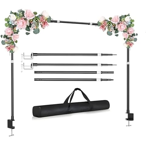 GLOSHOOTING 75" Extra Tall Over the Table Rod Stand with Clamps, Φ1 Thick Pipe, 53"-97" Length Adjustable Aluminum Table Arch Balloon Flower for Wedding Birthday Party Decoration - Easy to Install Cover