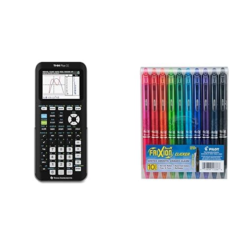 Texas Instruments TI-84 Plus CE Color Graphing Calculator Bundle with Pilot FriXion Clicker Erasable Gel Pens 10 Pack Assorted Colors