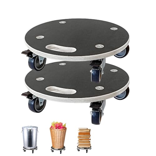 Image of 15-Inch Round Wood Platform Dolly with TPR Silent 2" Wheel with 2 Brake +2 Without, 551-lb Load Capacity Heavy Duty Wood Furniture Dolly, Multifunctional Movers Carrier,Plant Dolly, Two Pack