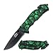 Master USA MU-A001GNSC Spring Assist Folding Knife, Black Blade, Green Skull Camo Handle, 4-1/2-Inch Closed