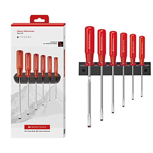 PB Swiss Tools Classic Screwdriver Set PB 240 | 100% Swiss Made | 6-Piece Screwdriver Set, Size 1-6 for Slotted Screws