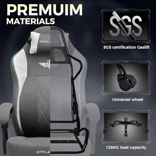 GTRACING Big and Tall Gaming Chair Breathable Fabric Computer Chair with Strong Lumbar Support, Comfortable Office Chairs with Pocket Spring Cushion, High Back Ergonomic Desk Chairs with Footrest
