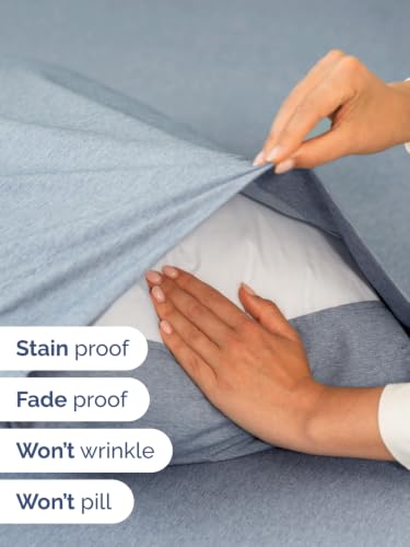 Image of Extra Deep Pocket Twin XL Sheet Set - Breathable & Cooling - Heathered Blue