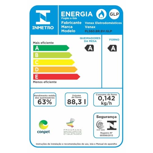 Fogao 5 Bocas Venax Picasso Line Branco Gas Glp