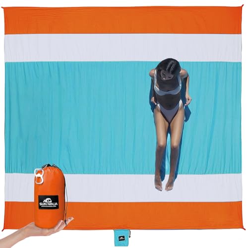 Image of SUN NINJA Sand Free Beach Blanket, Quick Dry Beach Mat 10x9 ft, Orange