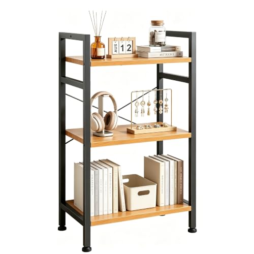 Image of HealSmart 3 Tier Bookshelf, Free Standing Book Shelf Home Office Bookcase Shelf Storage Organizer for Bedroom, Bathroom, Living Room, Office, Balcony, Wood