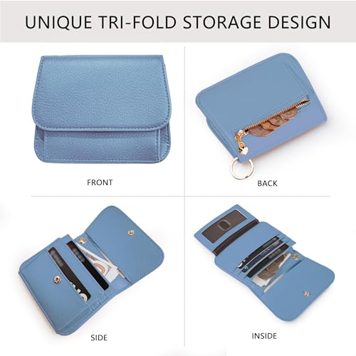 Image of Keychain Wallet for Women,RFID Wristlet Wallet with Beaded Strap | Tri-Fold Design,6 Card Slots,ID Window,Zipper Coin Pocket,Lightweight Carry
