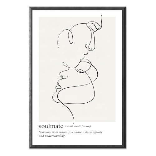 Minimalist Line Wall Art Abstract Couple Line Art Print Black and White Wall Art Soulmate Definition Canvas Prints Minimalist Wall Decor Line Art for Couples Bedroom Decor, Unframed Art 16'x24'