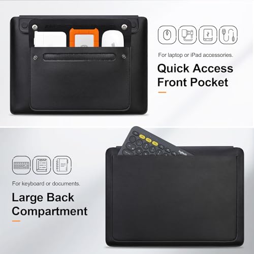 Lacdo Bolsa para Computador Portátil de 14 polegadas para HP 14″, Lenovo Dell ASUS Acer Chromebook 14, HP Stream 14/Ultrabook, Dell Latitude 14, ASUS Vivobook 14, em Pele com 3 Compartimentos, Preto
