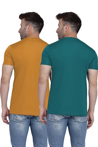 Image of TQH Men Dri Fit Polyester Half Sleeve Round Neck Multicolor t Shirts - Combo Set of 2