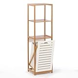 Begryf Bambus Wäschesammler mit Regal – 3‑Stufiges Badezimmerregal mit Wäschekorb – Naturholz und Stoff, Badregal mit Wäschekorb Bambus, Wäschetruhe, Wäschebehälter, Schrank für Bad & Haushalt