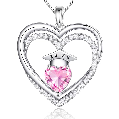 Ritach Class of 2026 Graduation Gifts - College High School Graduation Gift for Her 5th 8th Grade October Birthstone Necklace Pink Sapphire Necklace