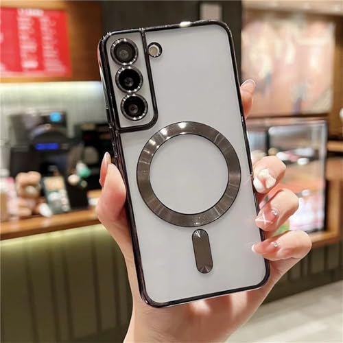 Coque Samsung S22 Plus magnétique en TPU souple transparent avec protection caméra noir
