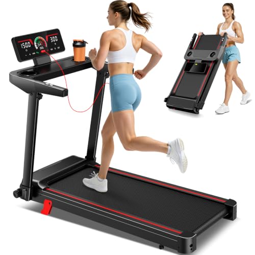 Treadmill with Incline,Quiet Walking Pad Treadmill for Home, Foldable Treadmill with Handle bar, Portable, Heart Rate Monitoring, LED Display,0.6-8.7MPH