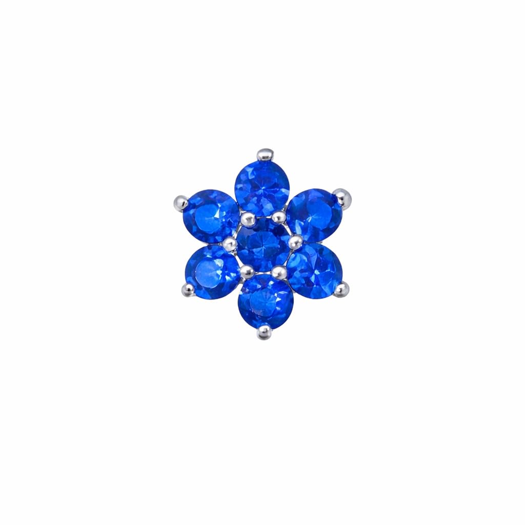 tvisva jewels 925 Sterling Silver Blue Floral Nose Pin with Cubic Zirconia – Petite Flower Design-picture-15
