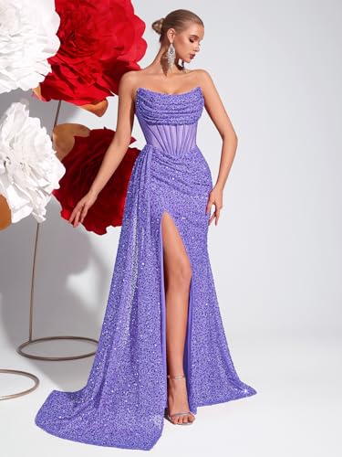Image of Cocktail Evening Gowns Formal Dresses for Women Sequin Tulle Wedding Guest Party Sexy Off Shoulder Floor Length Prom Dress