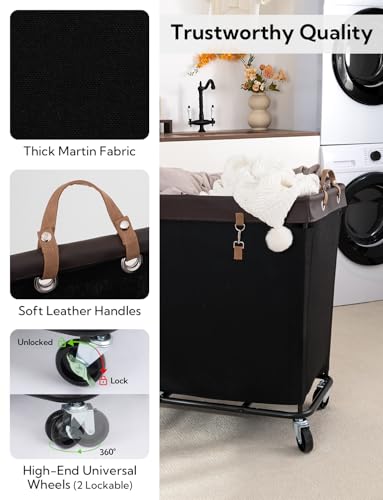 Image of StorageWorks Laundry Basket with Wheels for Clothes, 320L Black Hamper Cart