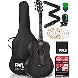 Pyle Acoustic Guitar Kit, 1/2 Junior Size All Wood Steel String Instrument for Beginner Kids, Adults, 34” Black