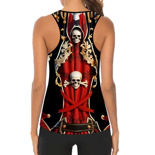 THE PIRATE KING Women's Summer Tank Tops Pirate Knight Skull Sexy and Funny Print Slim Crewneck Sleeveless Top Vest3