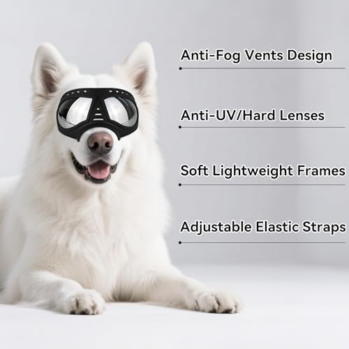 PETLESO Hunde Sonnenbrille Augenschutz Hundebrille Schutzbrille Fuer Große Hunde für Outdoor-Aktivitäten (Schwarz)
