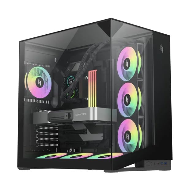 GAMEMAX NEX C56 VC Boîtier ATX Gaming, vitre panoramique trempée. 7 Ventilateurs ARGB 120mm intégrés, USB-C, 2 USB 3.0. Compatible radiateur 360mm et Cartes Graphiques RTX 4090/5090.