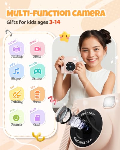 Image of TIATUA Kids Instant Print Camera, 1080P HD Video Digital Toy, Brown