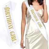 BAHABY Birthday Girl Sash with Gold Foil - Soft Satin Birthday Sash for Women Girls Bday Party Decorations