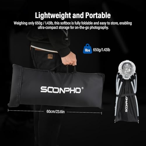 Soonpho 26"/65cm Octagonal Softbox, Quick Release Bowens Mount Softbox with Honeycomb Grid, Light Diffusers, Bag for Godox SL60W, SL60IID, SL60IIBI, for Neewer CB60B, FS150B, CB100C, for Amaran 200x S - image 9