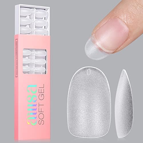 AILLSA Extra Short Oval Nail Tips - 240 PCS Upgraded Matte Soft Gel Full Cover Round Nail Tips No Filed, Pre-shaped Clear Acrylic False Gelly Nail Tips for DIY Press On Nails 15 Sizes