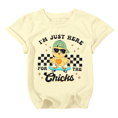 Happy Easter Shirt Boy Girls T-Shirt Funny I'm Just Here for The Chicks Easter Graphic Tee Kids Toddler Short Sleeve Tee Top