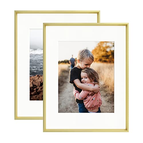 Folkor 11X14 Gold Picture Frames Set Of 2, Display Photo 8X10 With Mat Or 11X14 Without Mat, Metal Photo Frame With Stand For Wall Or Tabletop, Art Frame Landscape Portrait Prints (Gold, 2 Pack) #TOP6