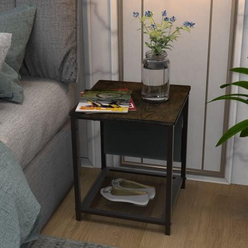Side Table with Storage Bag, Modern Narrow End Table with