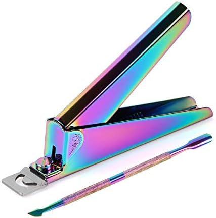 Acrylic Nail Tips Clipper UV False Nails Cutter Fake Nail Tips Clipper Trimmer Stainless Steel Cuticle Pusher Scaper Peeler 2 Pcs Manicure Tools Kit (Rainbow Color)