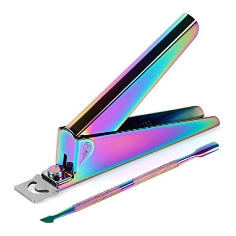 Acrylic Nail Tips Clipper UV False Nails Cutter Fake Nail Tips Clipper Trimmer Stainless Steel Cuticle Pusher Scaper Peeler 2 Pcs Manicure Tools Kit (Rainbow Color) Cover