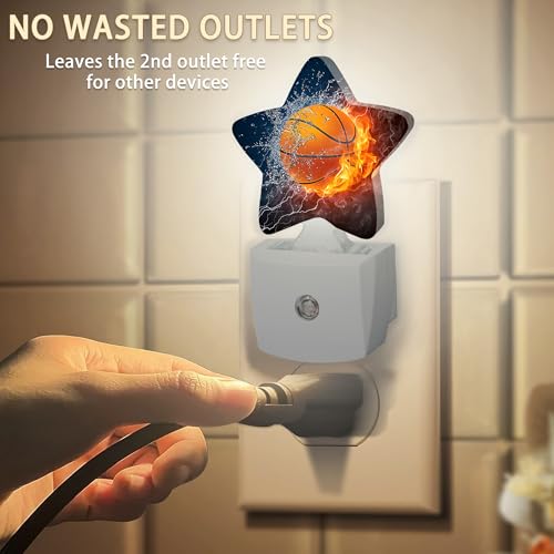 Image of Basketball Fire Night Lights Plug into Wall with Dusk to Dawn Sensor,Lamp for Bedroom Bathroom Hallway Nightlight for Women Girls