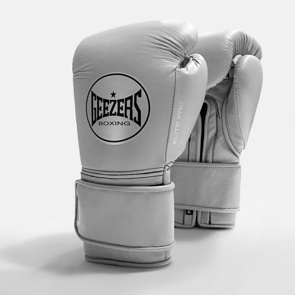 Geezers Boxing Elite Pro 2.0 Hook & Loop Sparring/Training Gloves - Mens, Womens Boxing Hook & Loop gloves - sparring gloves - ideal for heavy duty punch bags (Light Grey, 10oz) โ image 1