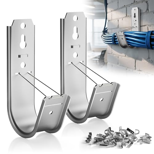 Gadgetzan 50 Pack J Hooks for Cable Management | 2 Inch Galvanized Steel J-Hook with Retainer Clip for Hanging Cable & Wire Support Ceiling Mount to Ceilings Beams