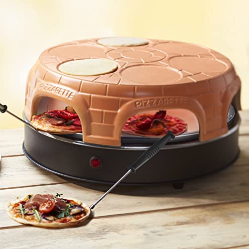 Emerio PIZZARETTE PO-115848.1 Four à pizza original en terre cuite faite à la main, design breveté, pour mini pizza, véritable plaisir de famille pour 6 personnes