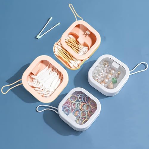 Image of REVAXUP Hair Tie Organizer 4 Pack, Small Hair Tie Holder Travel, Pink White | Space Saving Bobby Pin Holder for Hair Accessories, Earbuds, Jewelry, Floss, Q-tips, Cords–Travel Bags or Bathroom Desktop
