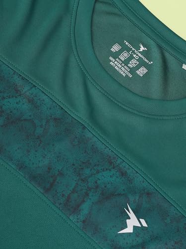 Image of TECHNOSPORT Men Polyester Self Design Chest Print Slim Fit Long Sleeve T-Shirt for Gym, Workout and Regular Use with SPF50+