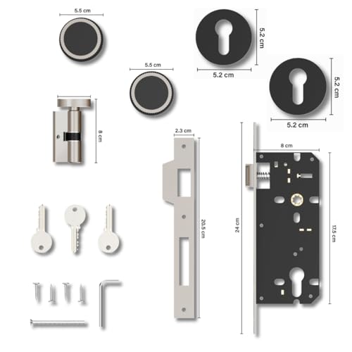Image of Gloxy Zinc Keyless Door Lock Handle for Dorset with Brass Lock Body Set with 3 Key Main Door Locks for Kitchen, Hotel, Bathroom, Home | Satin & Black Finish (2 Years Warranty, Pack of 1)