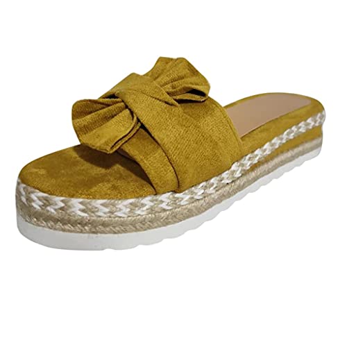 Wedge Sandals For Women Dressy Summer Summer Sandals For Women 2021 Slippers Bow Knot Espadrille Platform Sandals Waterproof Casual Slip On Slides Fashion Sandals For Women Yellow #TOP3