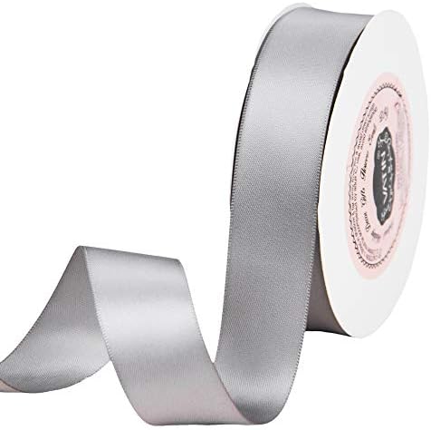 VATIN 1 inch Double Faced Polyester Satin Ribbon Silver/Gray - 25 Yard Spool, Grey Ribbon Perfect for Wedding, Wreath, Baby Shower,Packing and Other Projects.
