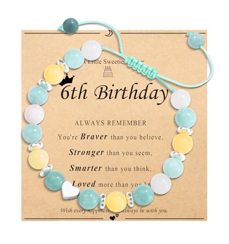 Image of 6 year old girl birthday gift sweet heary Beaded Bracelet 6th girls gifts for Daughter /Granddaughter /Niece /Friends