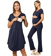 SUNNYBUY Women 3 PCS Maternity Nursing Nightgown Dress &amp; Short Sleeve Breastfeeding Top &amp; Pregnan...