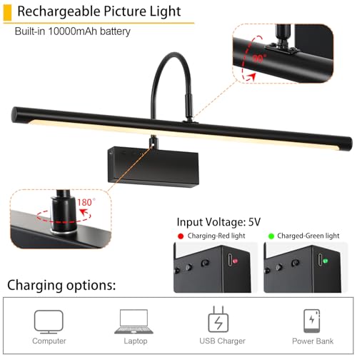 Image of Battery Operated Picture Light with Remote, 24 inch Wireless Rechargeable Art Light with Timer, Dimmable 3CCT Gallery Lighting for Paintings, Portraits, and Canvas (Black)