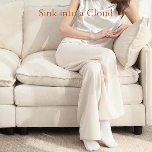 Image of Vesgantti 108 inch Modular Sectional Sofa, Comfy Cloud Couch with Movable Ottoman Deep Seat Chenille L Shaped Modular Sofa, Sectional Couches for Living Room, Bedroom and Apartment, Beige