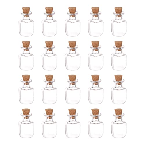 HARFINGTON 20pcs Mini Glass Bottles with Cork Stoppers Square Shaped Tiny Glass Jars Small Glass Vials Transparent Clear Wishing Bottles for DIY Art Crafts Party Decoration