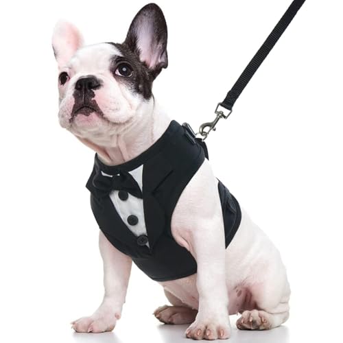 Kuoser Dog Tuxedo Harness, Adjustable No Pull for Small Medium Dogs, Pet Wedding Suit with Bow Tie Party Costume