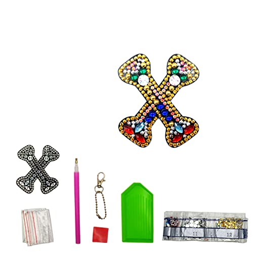 MEDOYOH DIY Letters "X" Diamond Painting Key Chains, Double-Sided Retro DIY Diamond Painting Kits Keychain